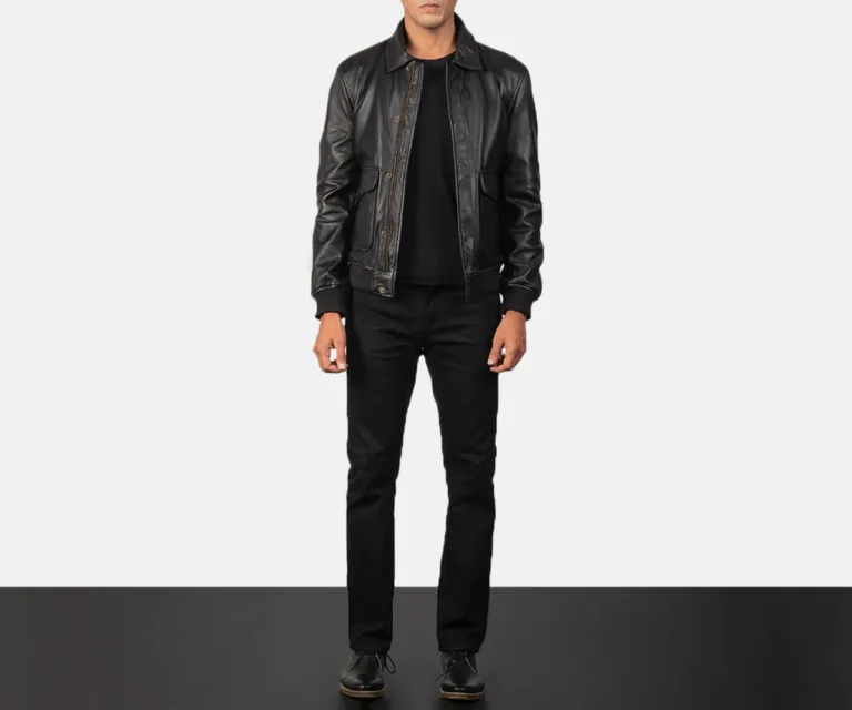 Coffmen Black A2 Leather Bomber Jacket — view 6