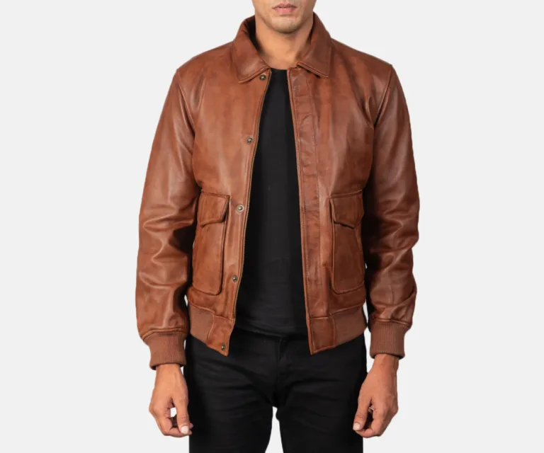 Coffmen Brown A2 Leather Bomber Jacket — view 3