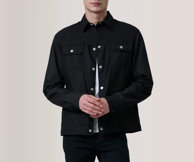 Colberto Black Waxed Canvas Trucker Jacket — Front Hero View
