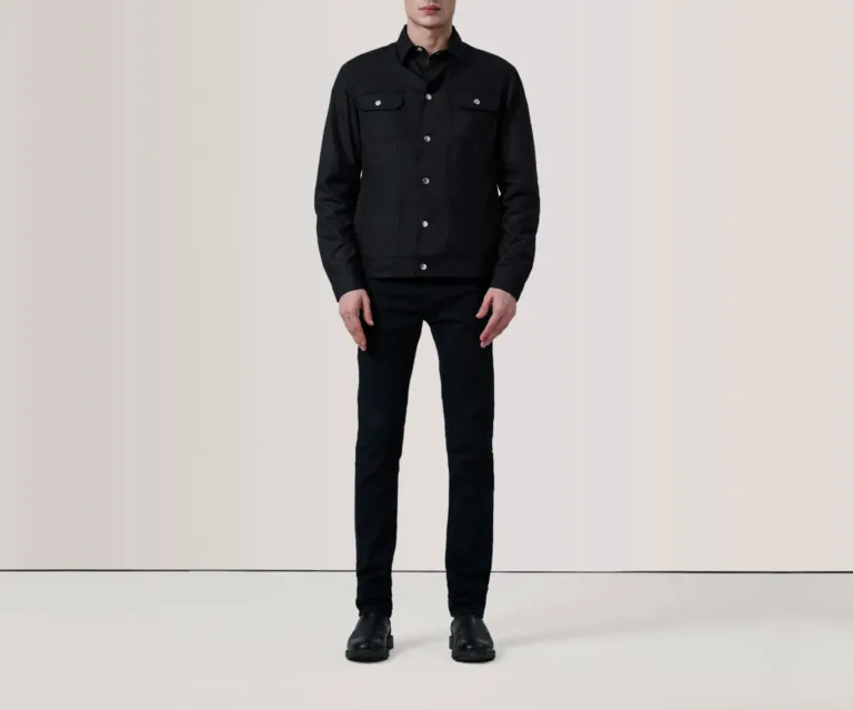 Colberto Black Waxed Canvas Trucker Jacket — Full Body Perspective