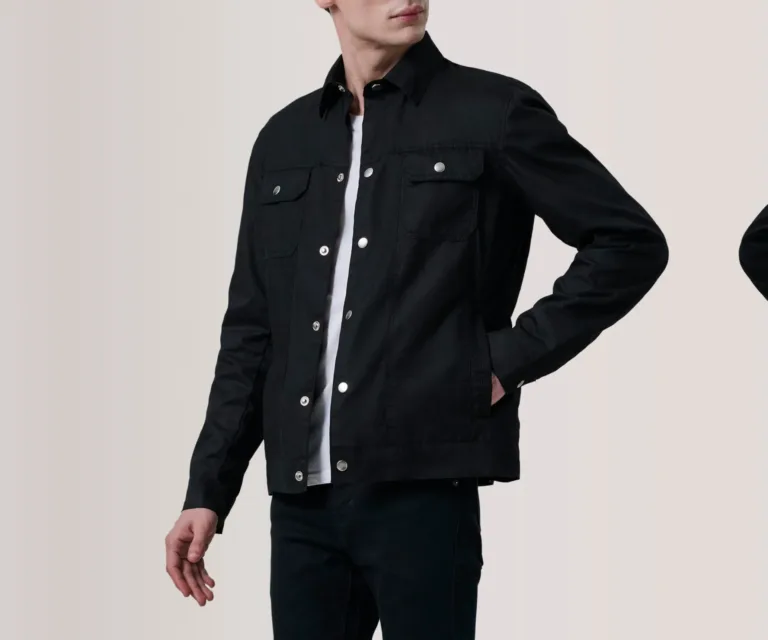 Colberto Black Waxed Canvas Trucker Jacket — Side Profile View
