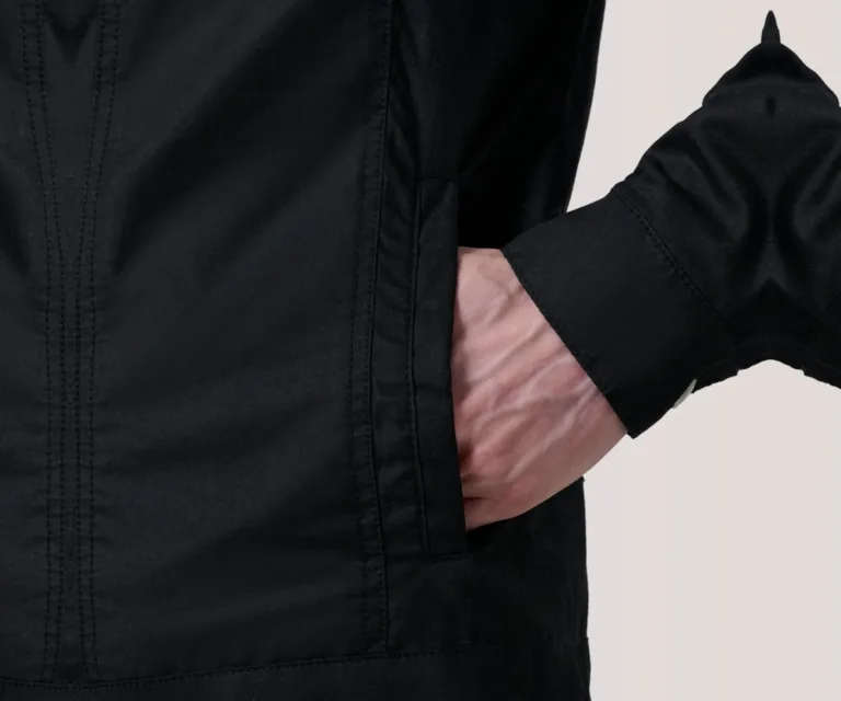 Colberto Black Waxed Canvas Trucker Jacket — Macro Hardware & Fabric Texture