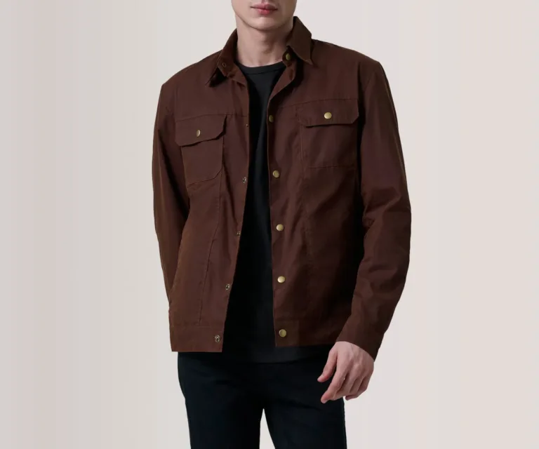 Colberto Brown Waxed Canvas Trucker Jacket — Front Hero View