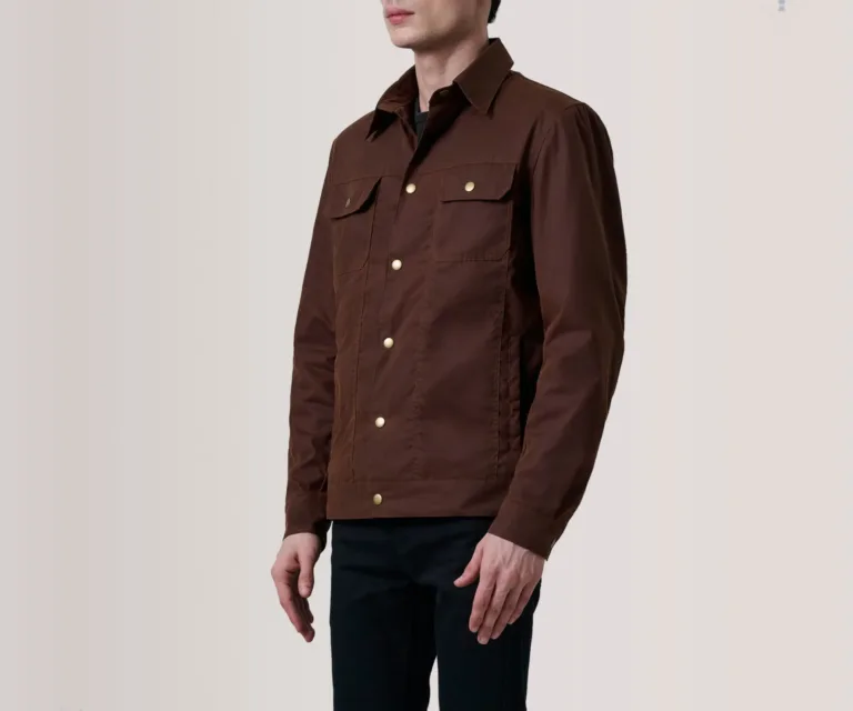 Colberto Brown Waxed Canvas Trucker Jacket — Side Profile View