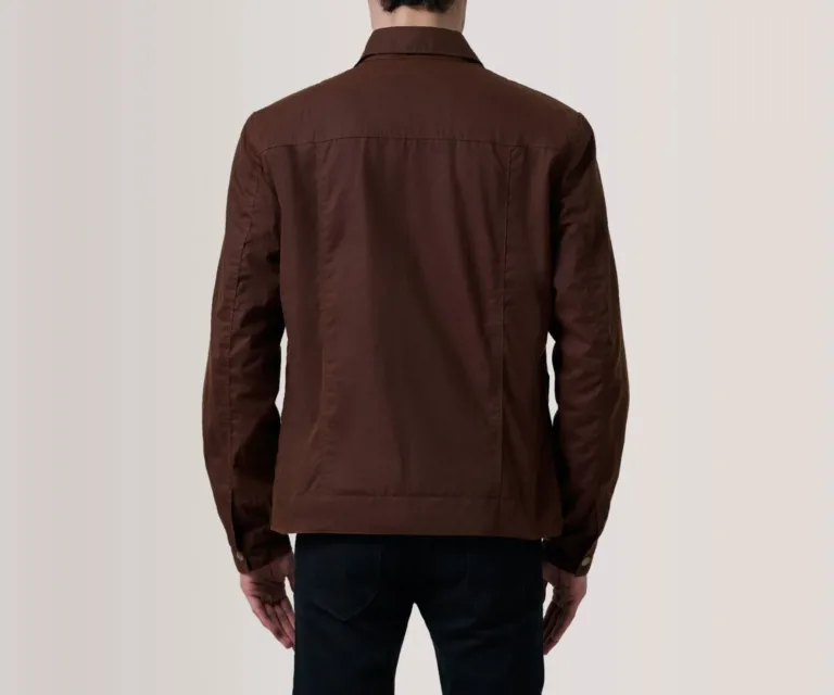 Colberto Brown Waxed Canvas Trucker Jacket — Rear Angle View