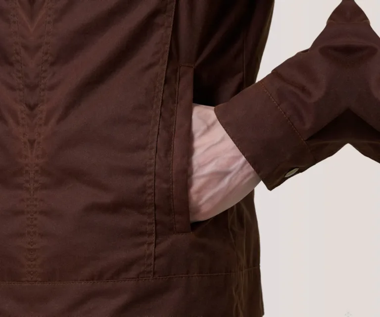 Colberto Brown Waxed Canvas Trucker Jacket — Macro Hardware & Fabric Texture