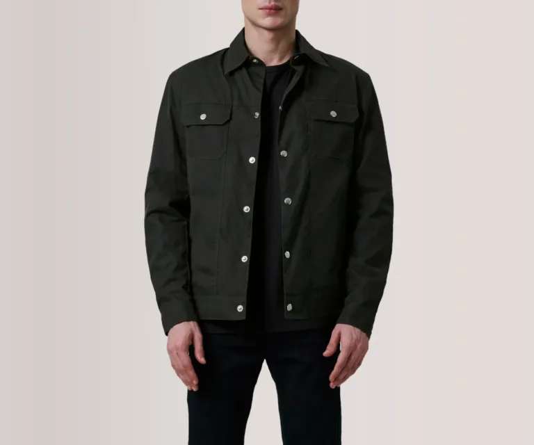 Colberto Olive Waxed Canvas Trucker Jacket — Front Hero View