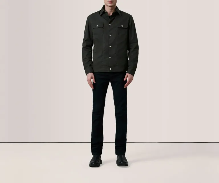Colberto Olive Waxed Canvas Trucker Jacket — Full Body Perspective