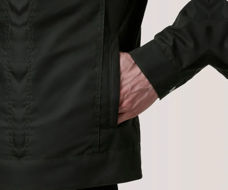Colberto Olive Waxed Canvas Trucker Jacket — Macro Hardware & Fabric Texture