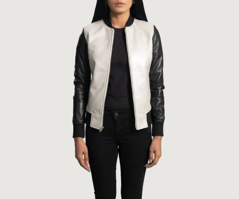 Cole Silver Leather Bomber Jacket Luxury Women's Outerwear — Collar & Ribbed Trim Architecture