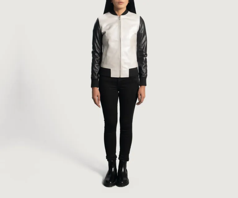 Cole Silver Leather Bomber Jacket Luxury Women's Outerwear — Rear Profile & Tailored Seaming