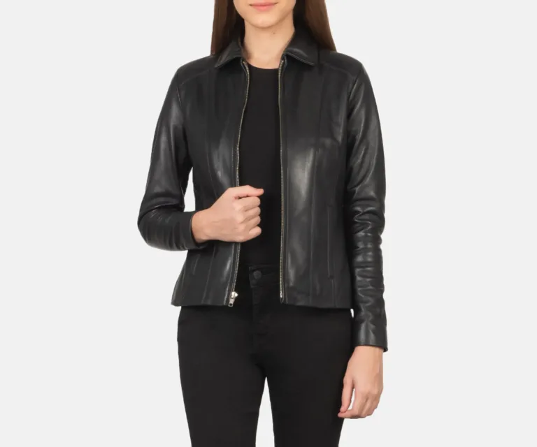 Colette Black Leather Jacket Luxury Women's Biker Jacket — Front Silhouette Hero Presentation