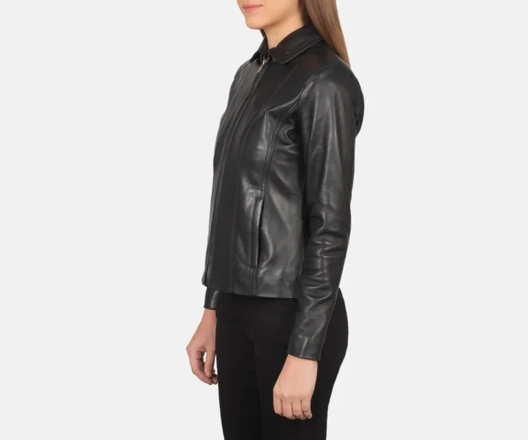 Colette Black Leather Jacket Luxury Women's Biker Jacket — Asymmetrical Zipper & Lapel Architecture