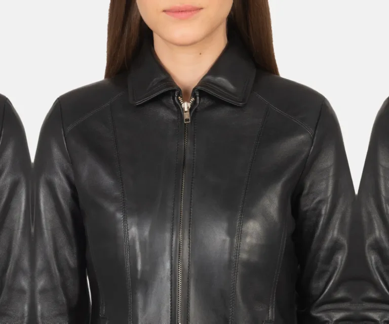 Colette Black Leather Jacket Luxury Women's Biker Jacket — Macro Hardware & Leather Grain