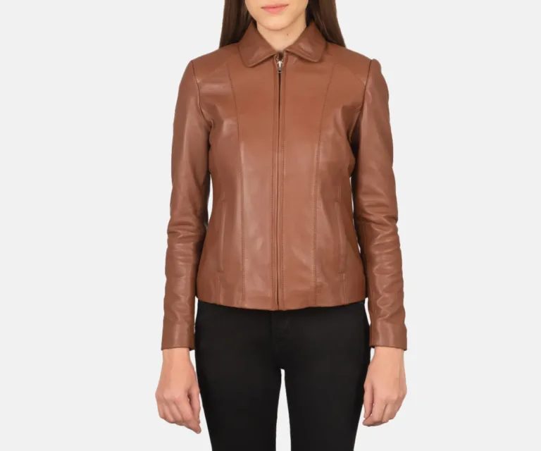 Colette Brown Leather Jacket Luxury Women's Biker Jacket — Rear Profile & Tailored Seaming