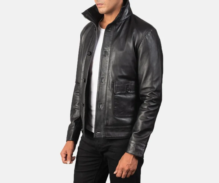 Columbus Black Leather Bomber Jacket — view 2