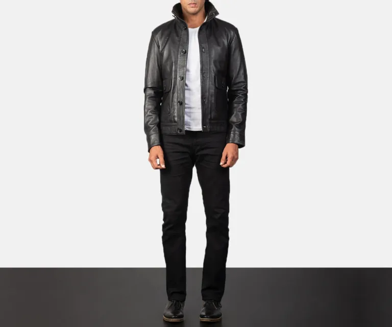 Columbus Black Leather Bomber Jacket — view 3
