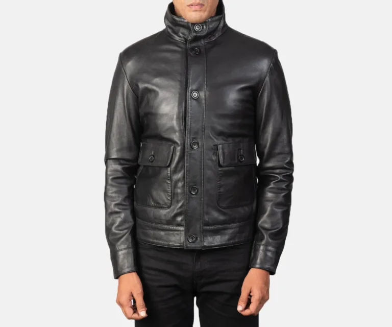 Columbus Black Leather Bomber Jacket — view 4