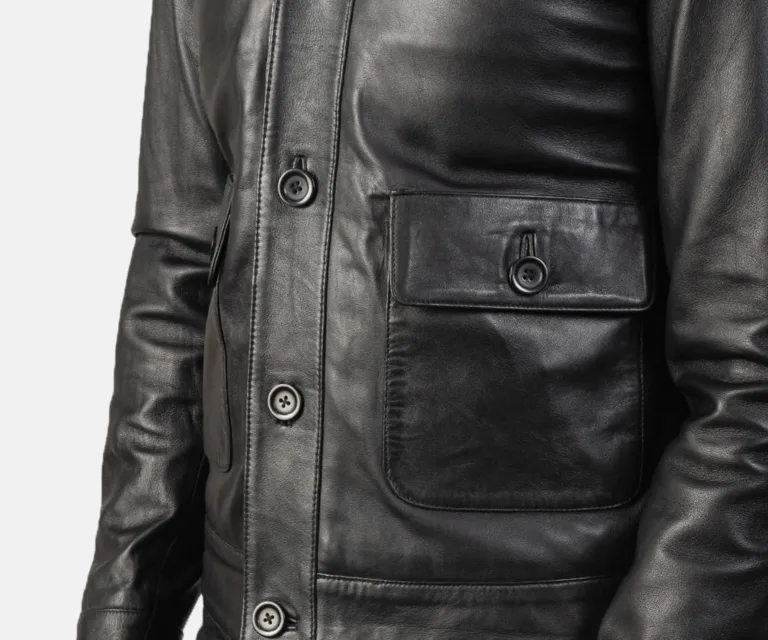 Columbus Black Leather Bomber Jacket — view 6