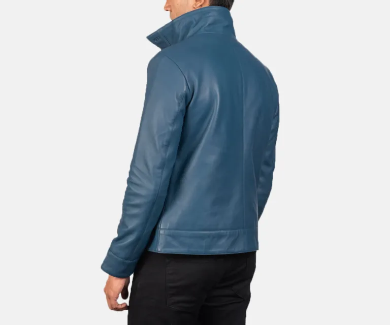 Columbus Blue Leather Bomber Jacket — view 5