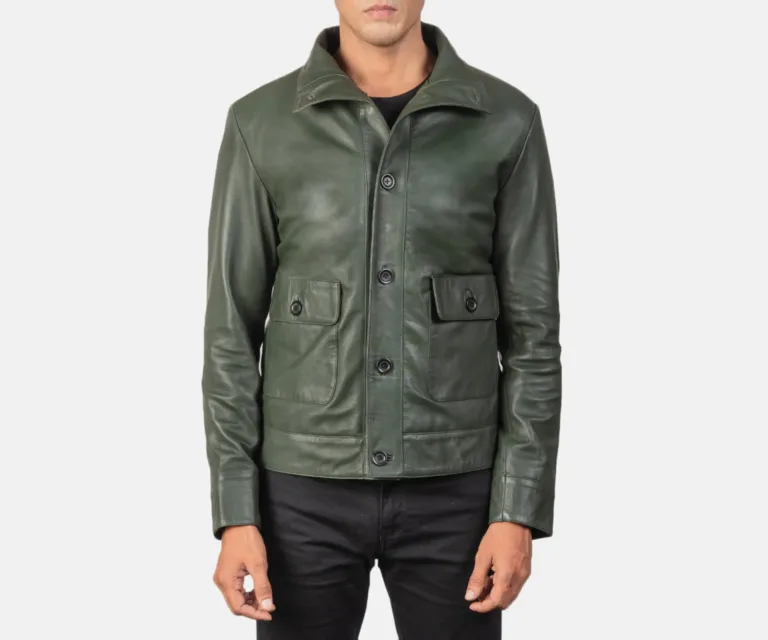 Columbus Green Leather Bomber Jacket