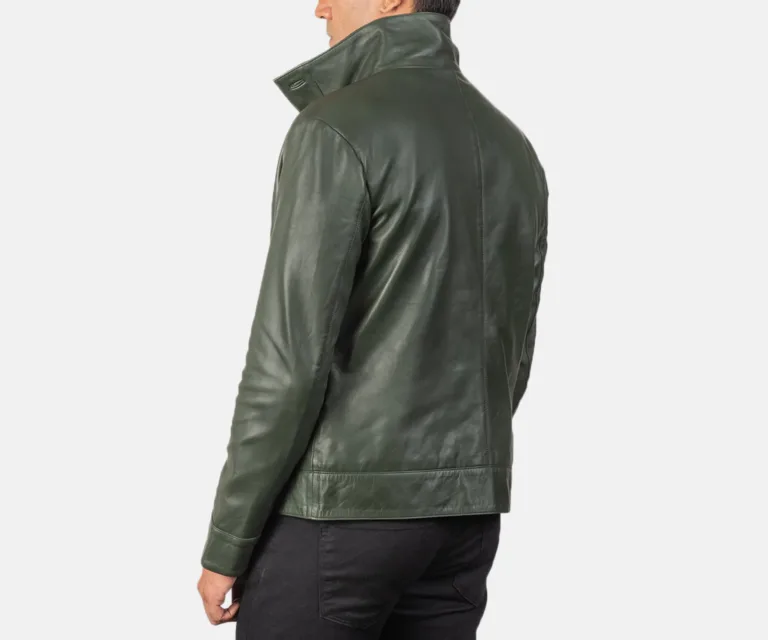 Columbus Green Leather Bomber Jacket — view 5