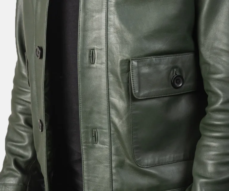 Columbus Green Leather Bomber Jacket — view 6