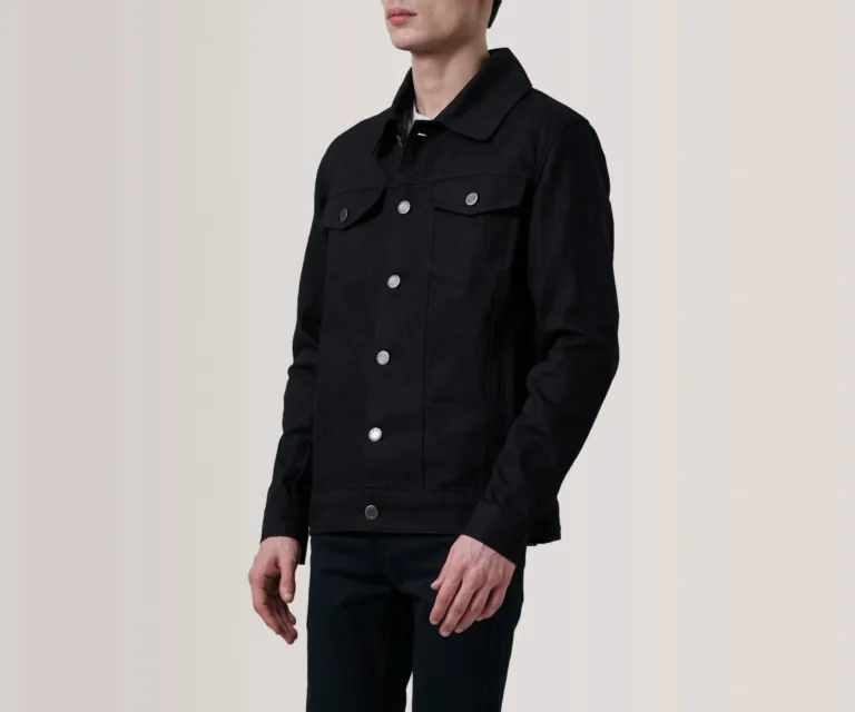 Conard Black Denim Trucker Jacket — Side Profile View