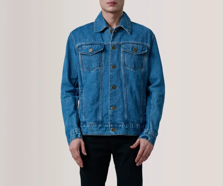 Conard Blue Denim Trucker Jacket — Front Close-Up View