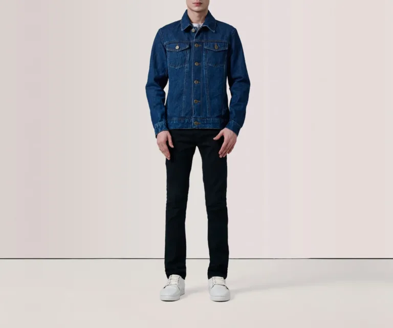 Conard Dark Blue Denim Trucker Jacket — Full Body Perspective