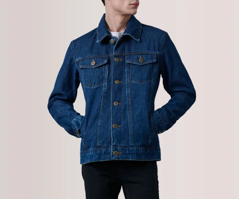Conard Dark Blue Denim Trucker Jacket — Front Close-Up View