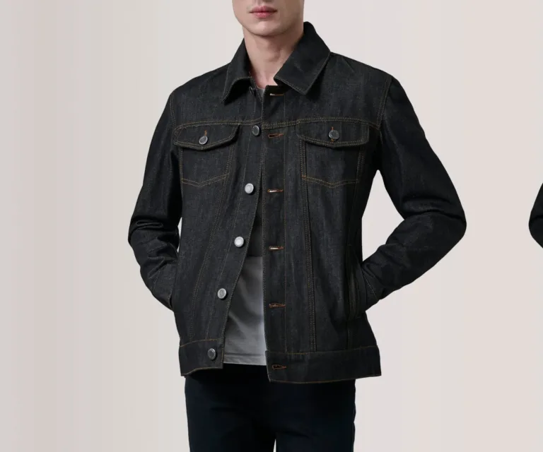 Conard Faded Black Denim Trucker Jacket — Front Hero View