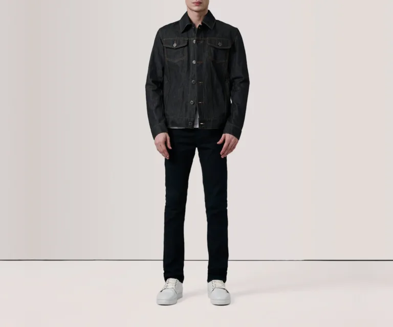 Conard Faded Black Denim Trucker Jacket — Full Body Perspective