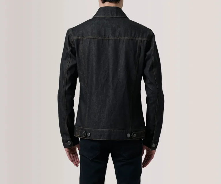 Conard Faded Black Denim Trucker Jacket — Rear Angle View