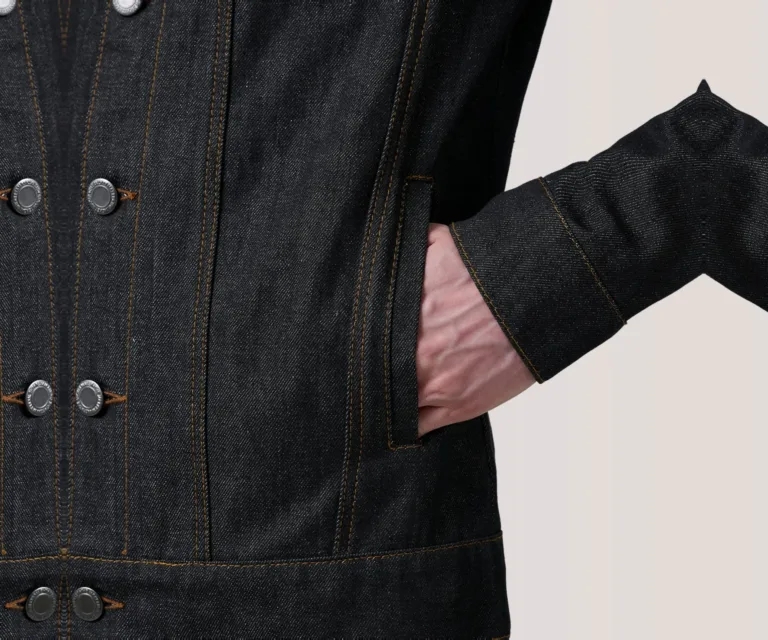 Conard Faded Black Denim Trucker Jacket — Macro Hardware & Fabric Texture