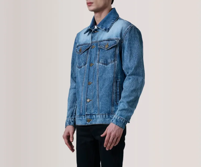 Conard Ice Blue Denim Trucker Jacket — Side Profile View