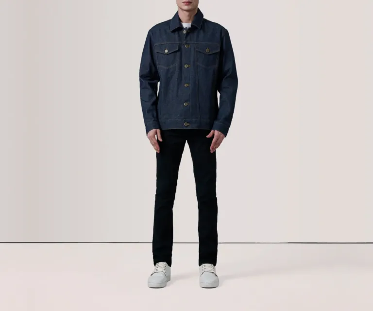 Conard Indigo Blue Denim Trucker Jacket — Full Body Perspective