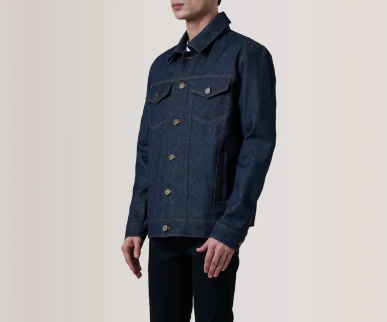 Conard Indigo Blue Denim Trucker Jacket — Side Profile View