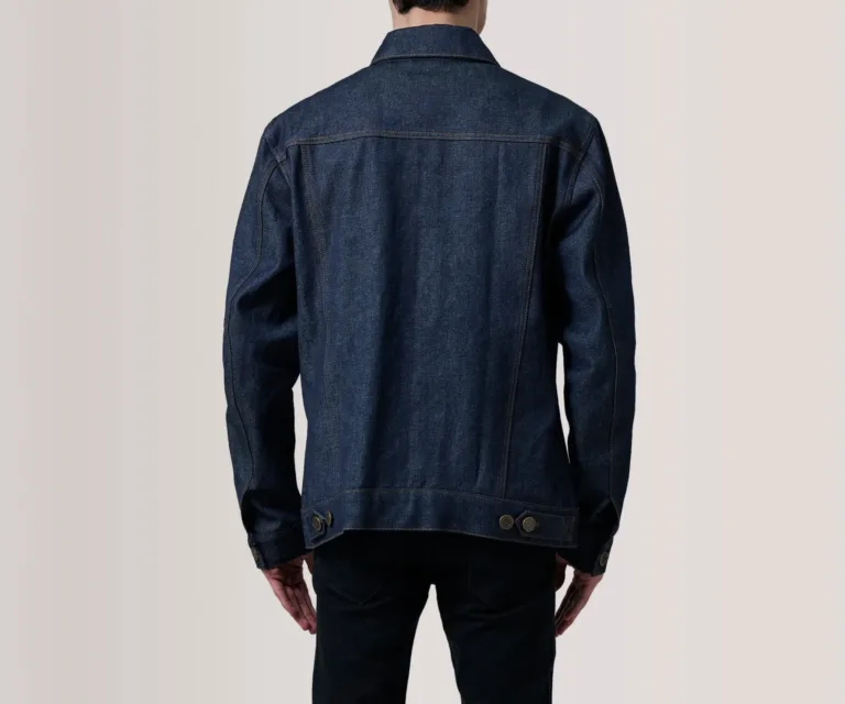 Conard Indigo Blue Denim Trucker Jacket — Rear Angle View
