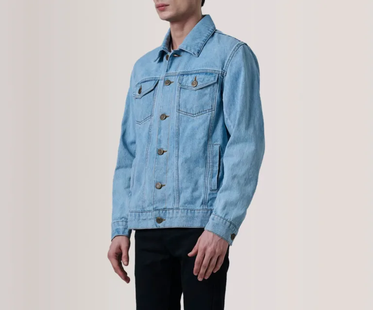Conard Light Blue Denim Trucker Jacket — Side Profile View