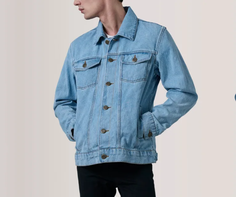Conard Light Blue Denim Trucker Jacket — Front Close-Up View