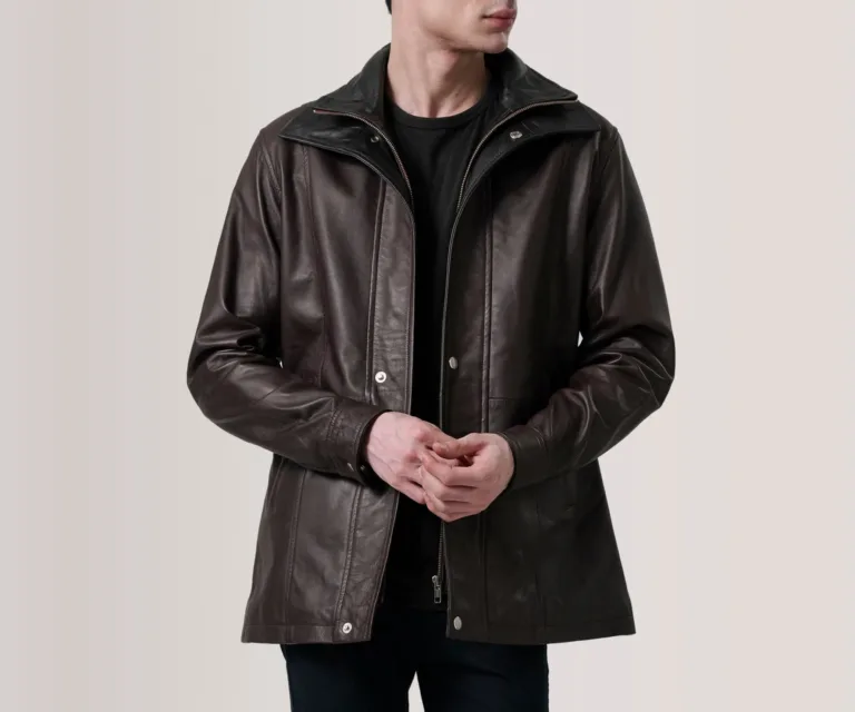 Connor Maroon Leather Coat — Front Hero View