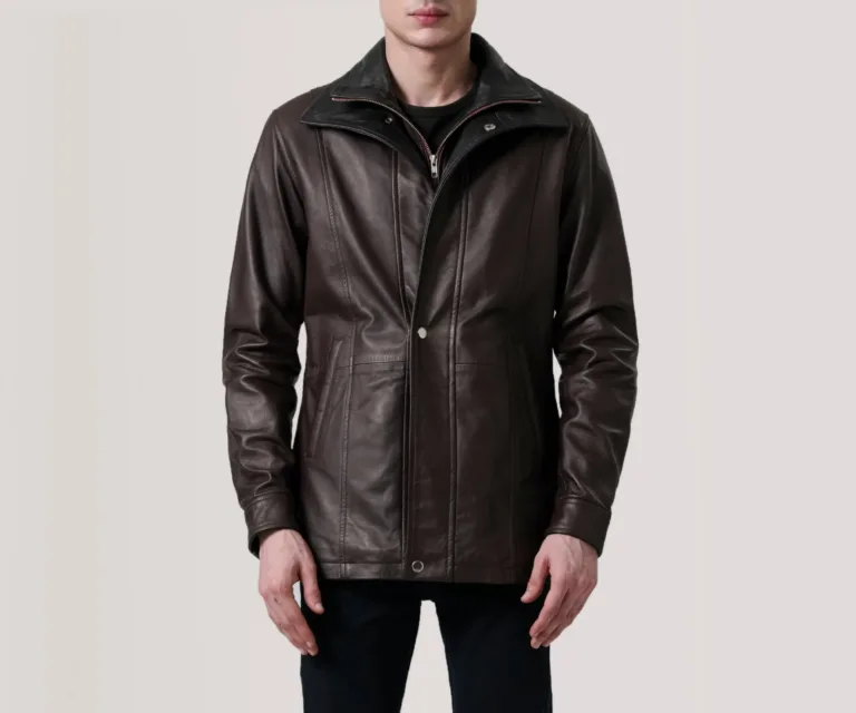 Connor Maroon Leather Coat — Macro Hardware & Seam Construction