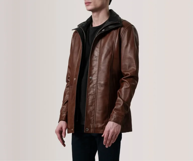 Connor Waxed Brown Leather Coat — view 2