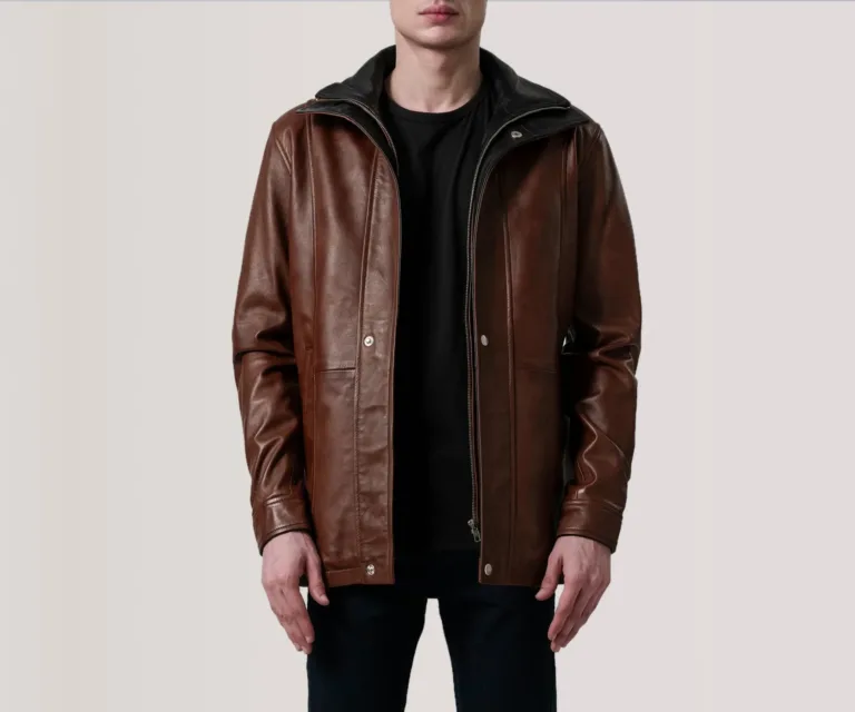 Connor Waxed Brown Leather Coat — view 3
