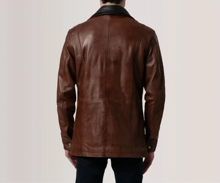 Connor Waxed Brown Leather Coat — view 4