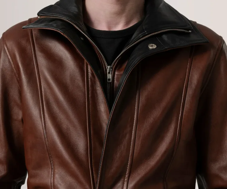 Connor Waxed Brown Leather Coat — view 5