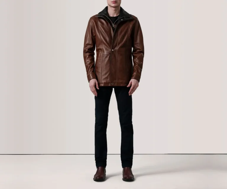 Connor Waxed Brown Leather Coat — view 6