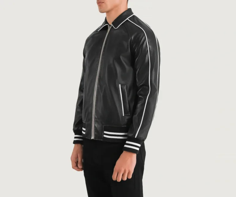 Cooper Black Leather Varsity Jacket — view 2