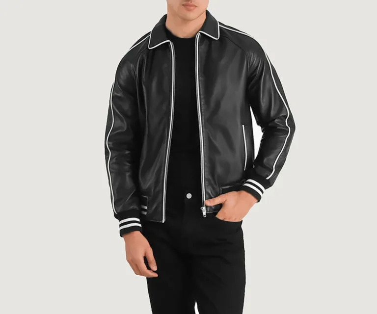 Cooper Black Leather Varsity Jacket — view 3